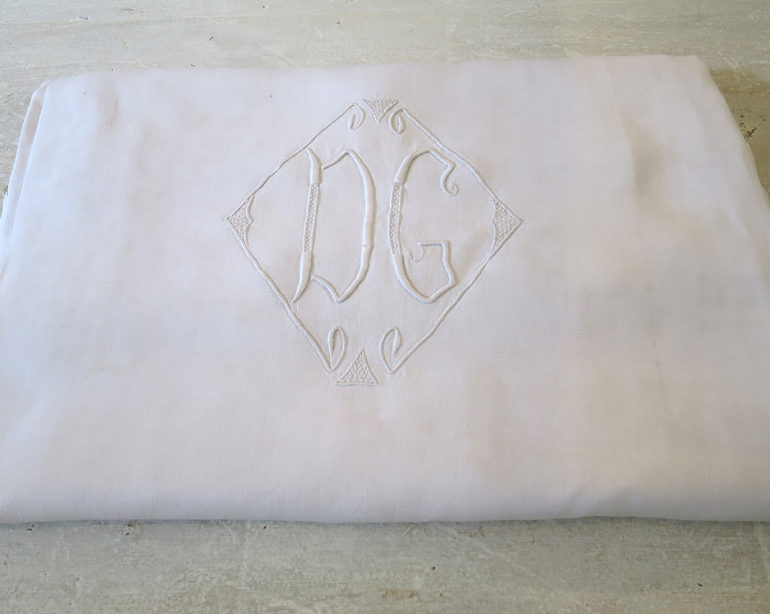 French Linen sheet Monogrammed `DG`