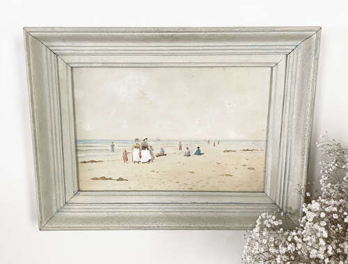 19th c French Watercolour - Beach Scene