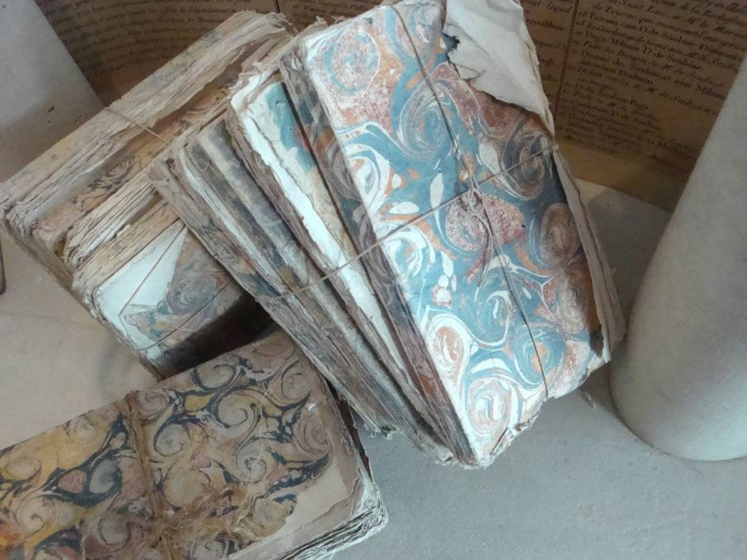 Small  18th c French Marblized Books in Bundles