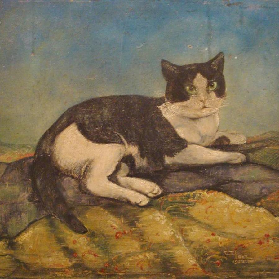 French Naive Painting of Tom Cat