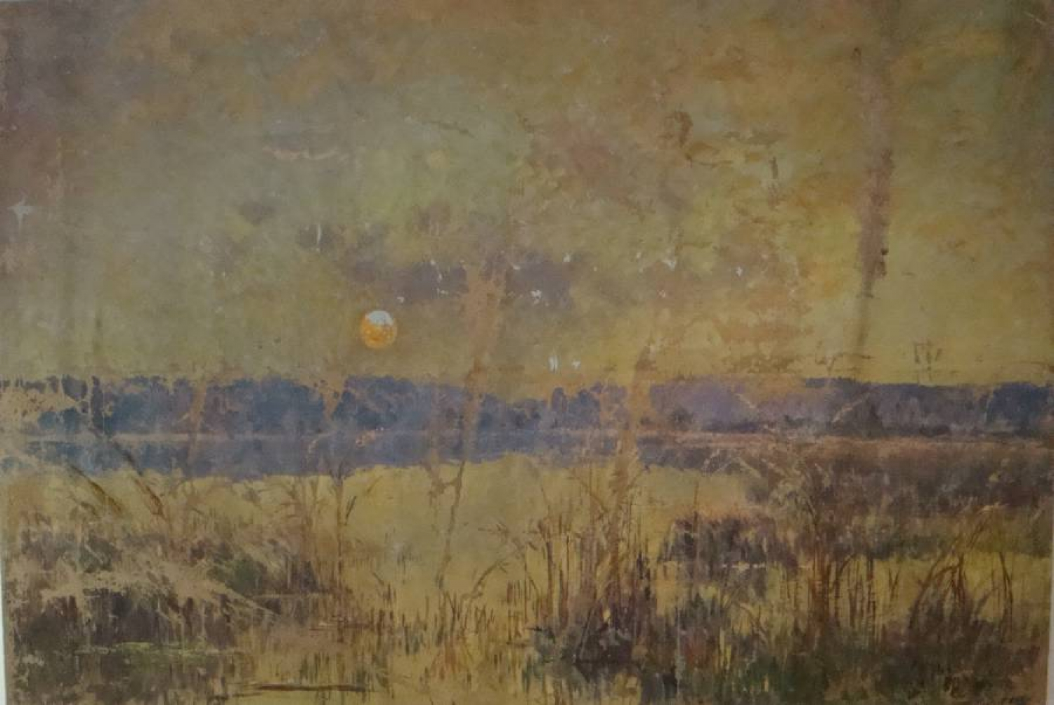 French `Marsh` Landscape Oil on Canvas