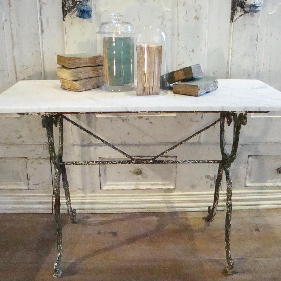 French Cast Iron Table with Marble Top