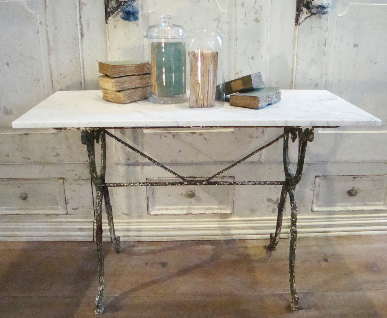 French Cast Iron Table with Marble Top
