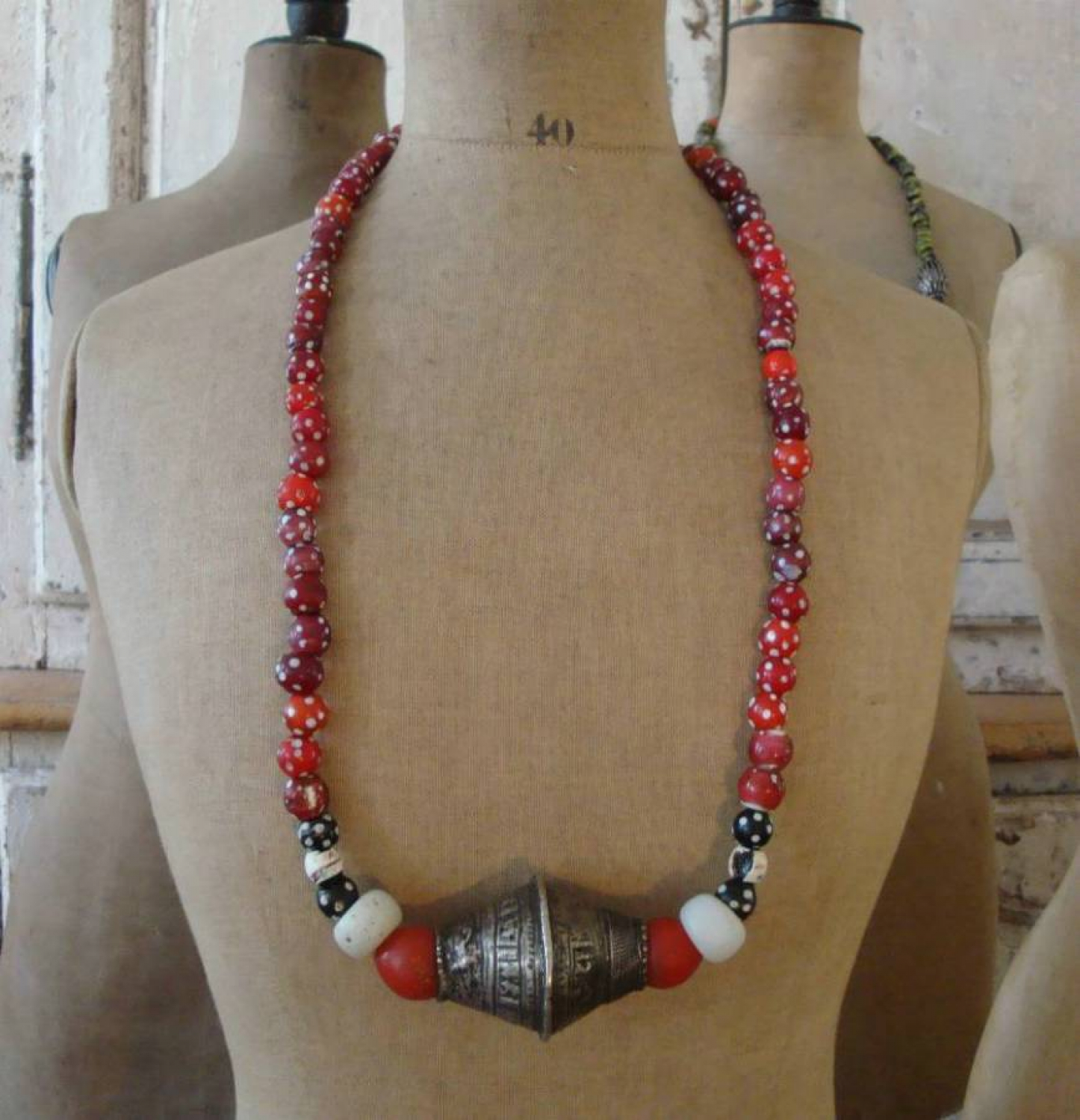 19th century Red glass bead African Necklace