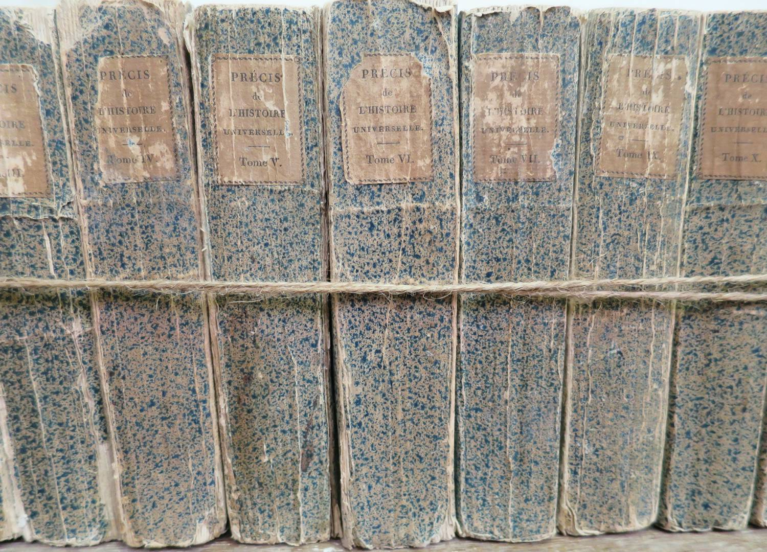 Set of 11 Blue 19th c `Splattered` Books