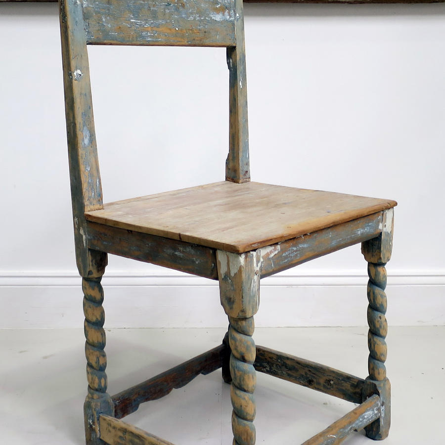 19th century French Pine Chair with Blue Original Paint