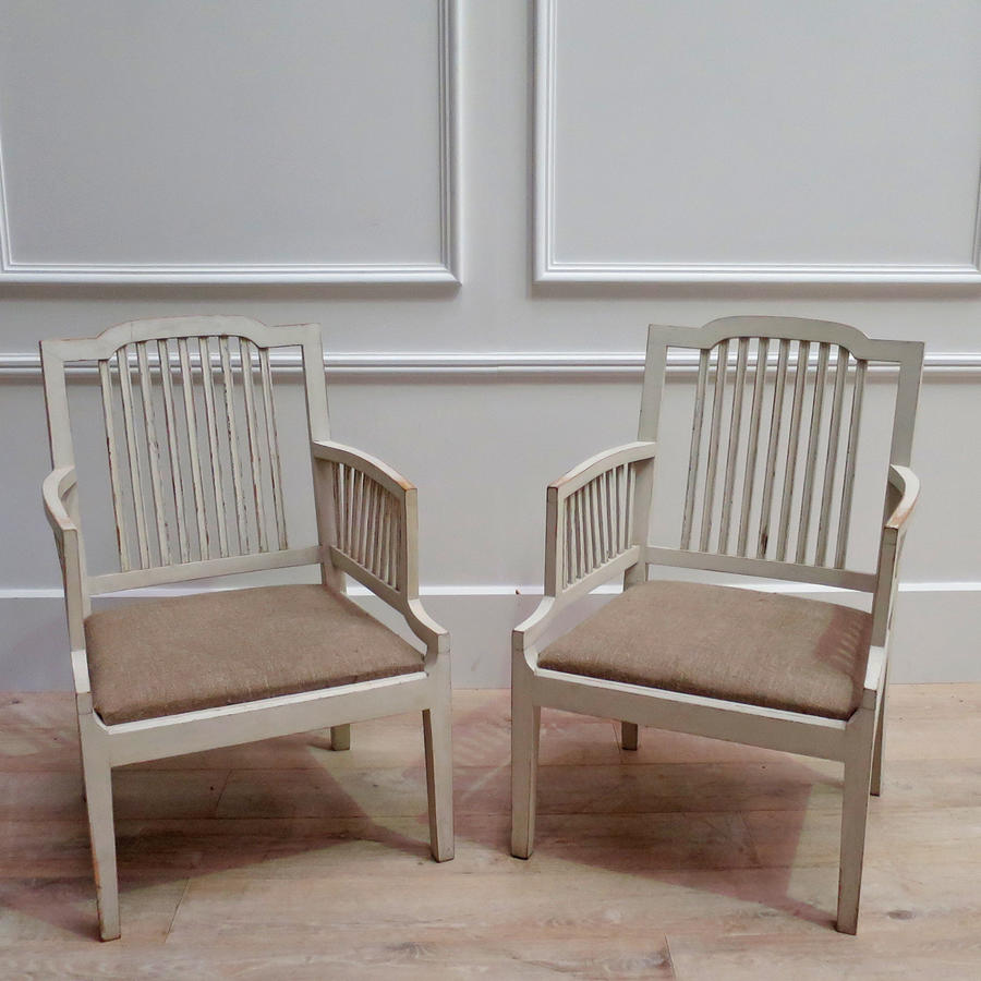 Pair of Swedish Armchairs with antique linen seats - circa 1950