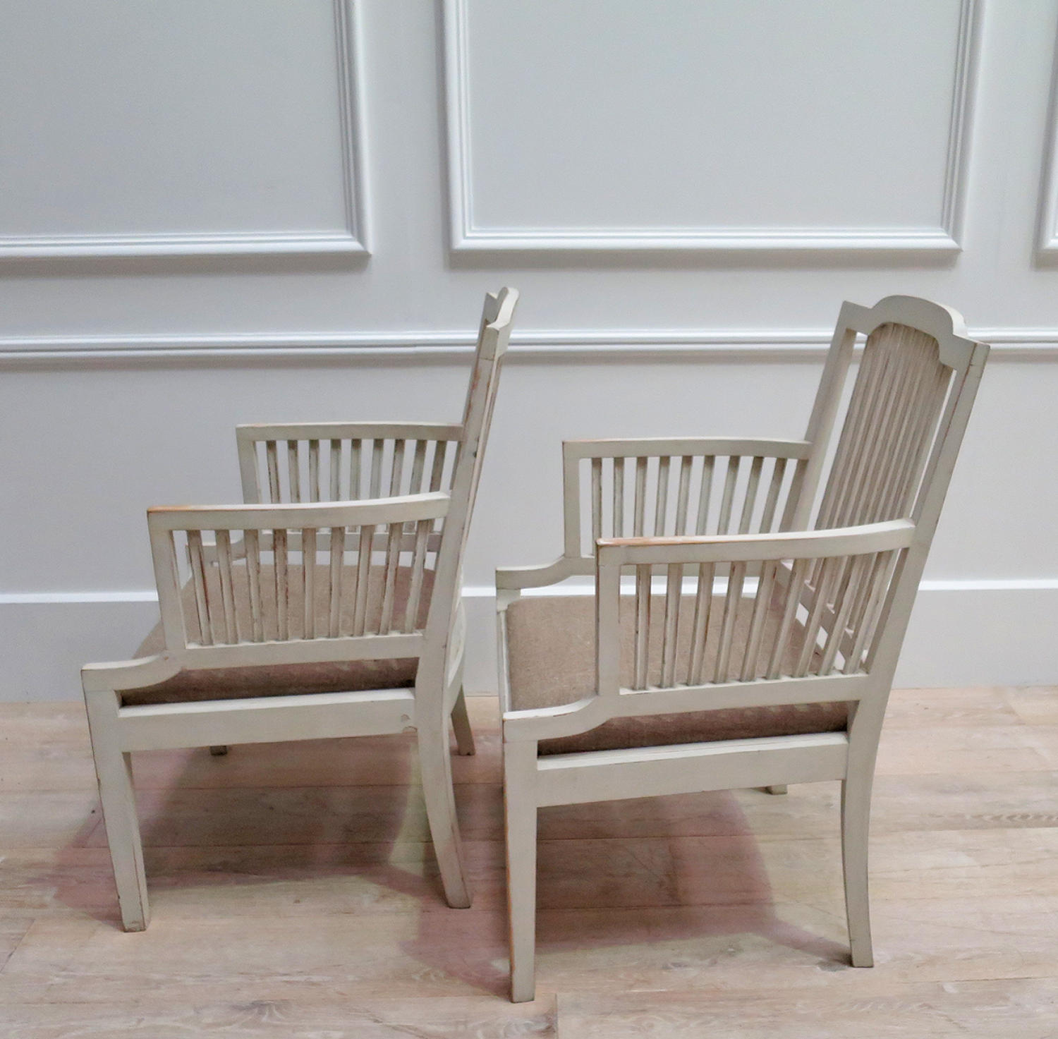 Pair of Swedish Armchairs with antique linen seats - circa 1950