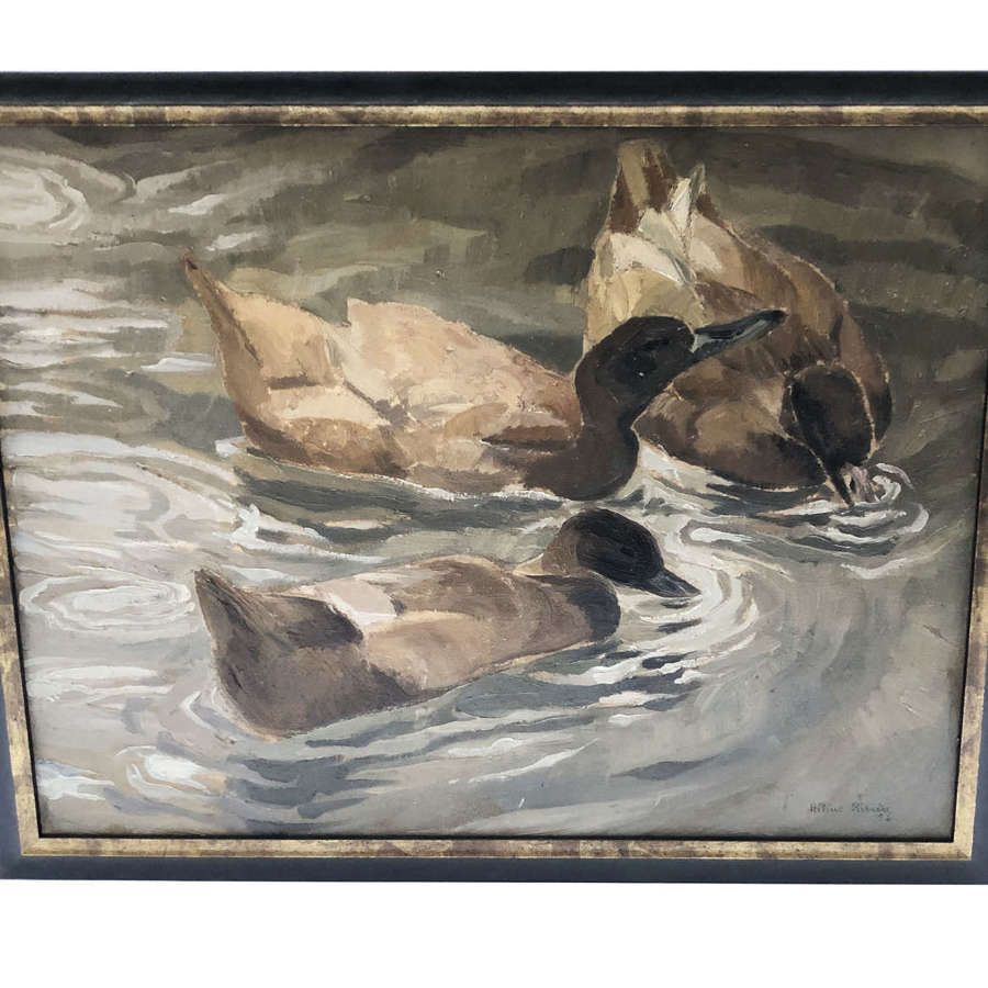 French 20th century Framed Oil on Canvas of Wild Ducks