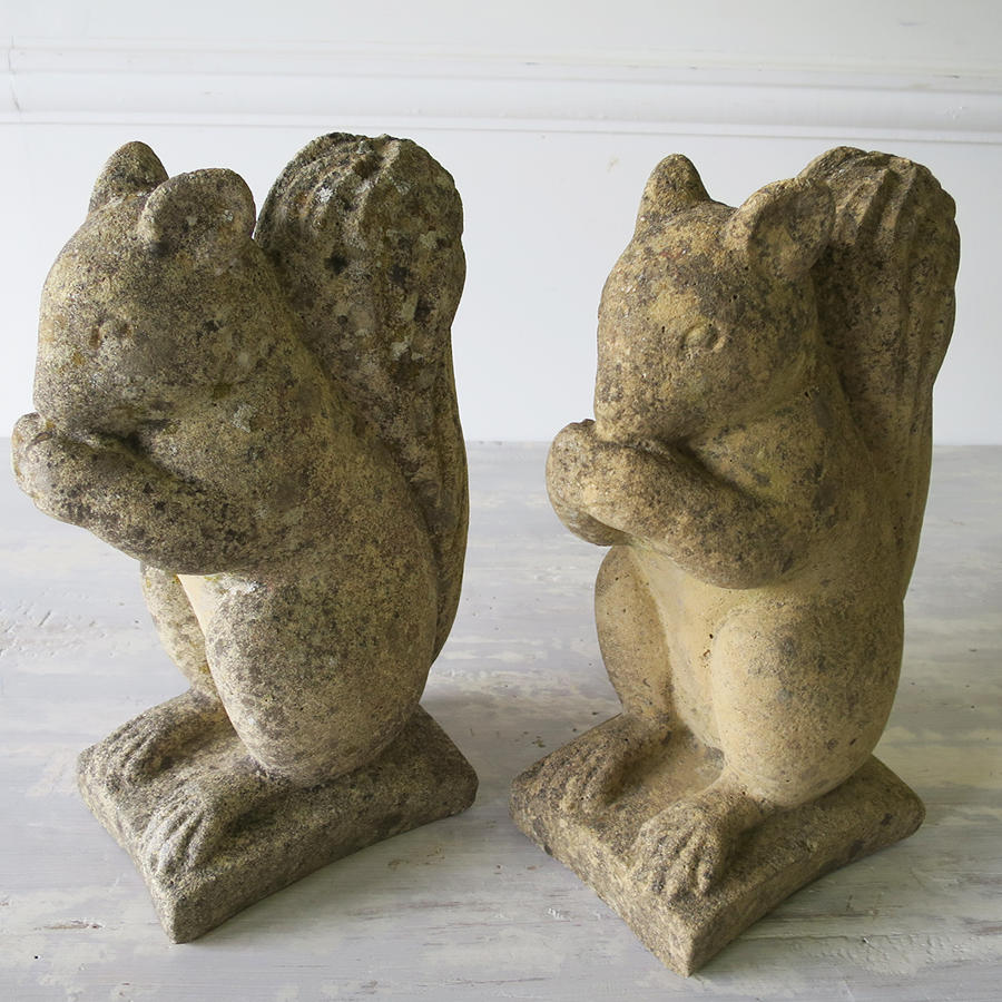 Pair of English Composition Stone Squirrels - circa 1940