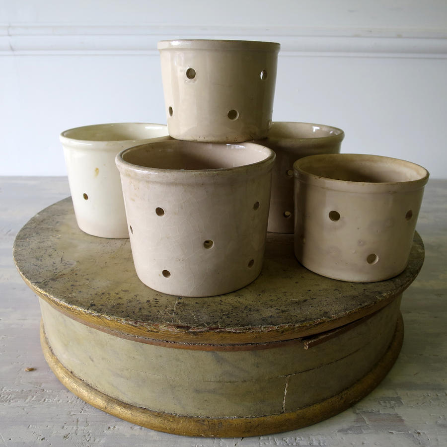 Set of 5 French Cheese Draining Pots circa 1900