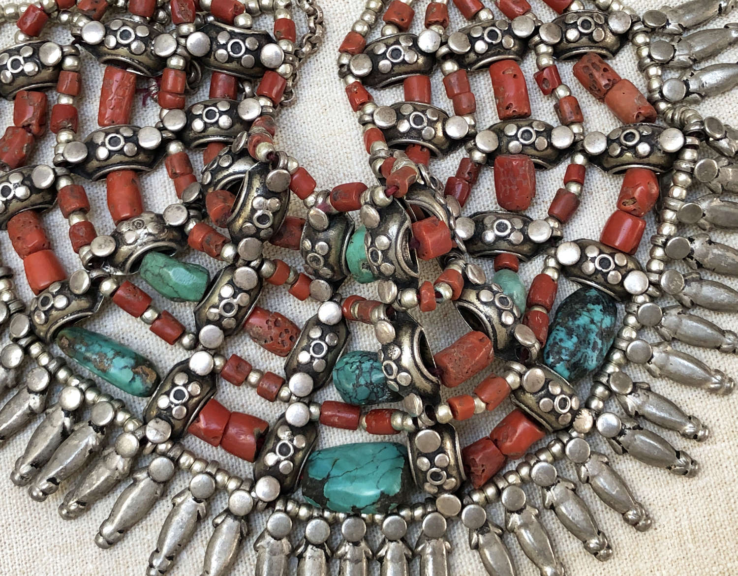 19th c Nepalese Turquoise and Coral Necklace