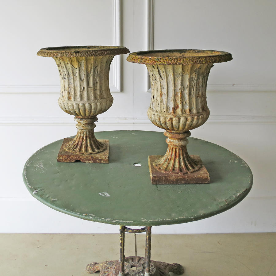 A Pair of 19th c English Cast Iron Campana Urns - circa 1840