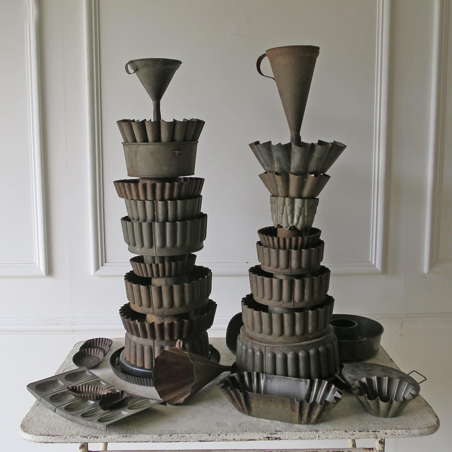 Pair of Tin Towers made with old French Tole Moulds - circa 1940