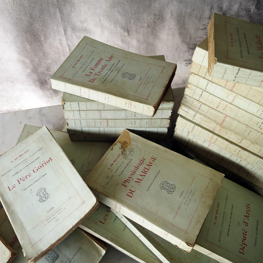 Set of 44 Green French Books "Balzac"