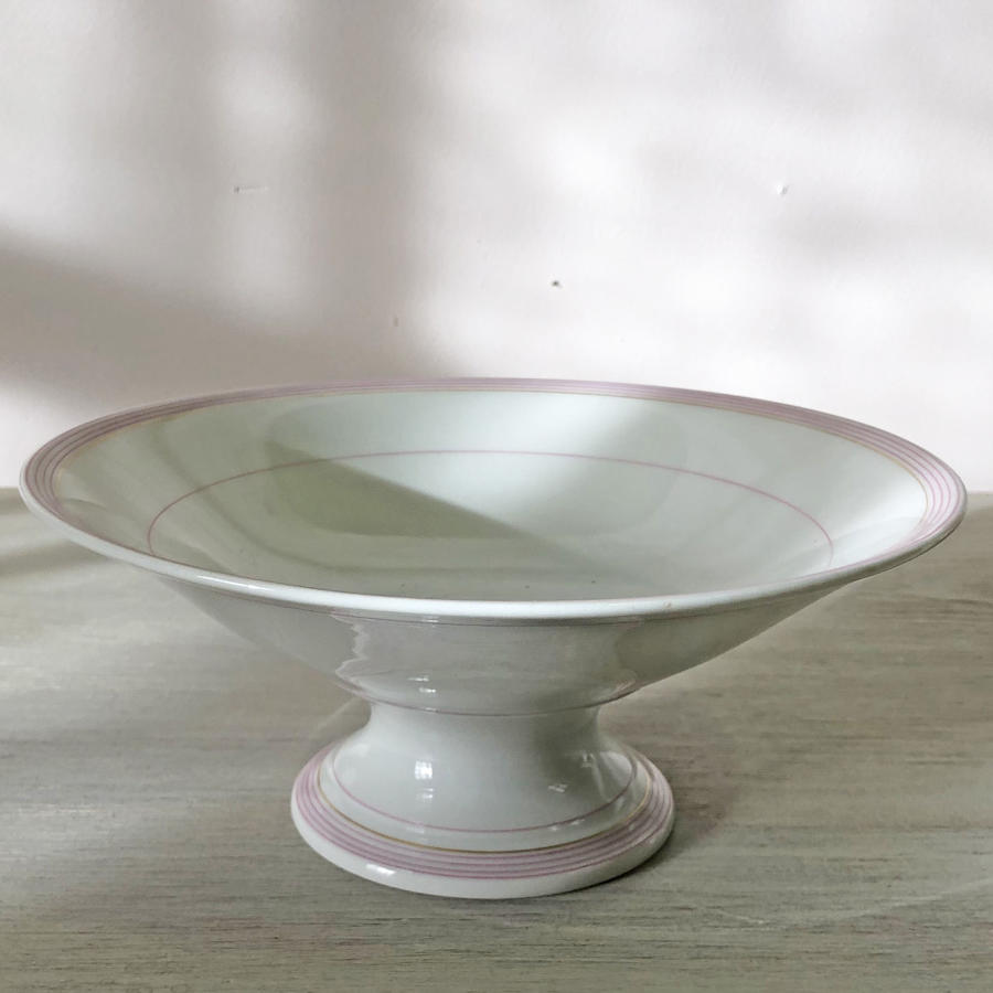 French White Raised Fruit Bowl with Pink Line c 1880