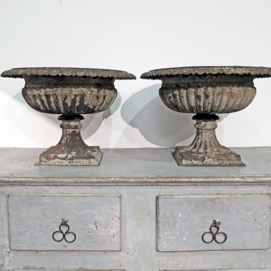 Pair of 19th c Cast Iron Urns
