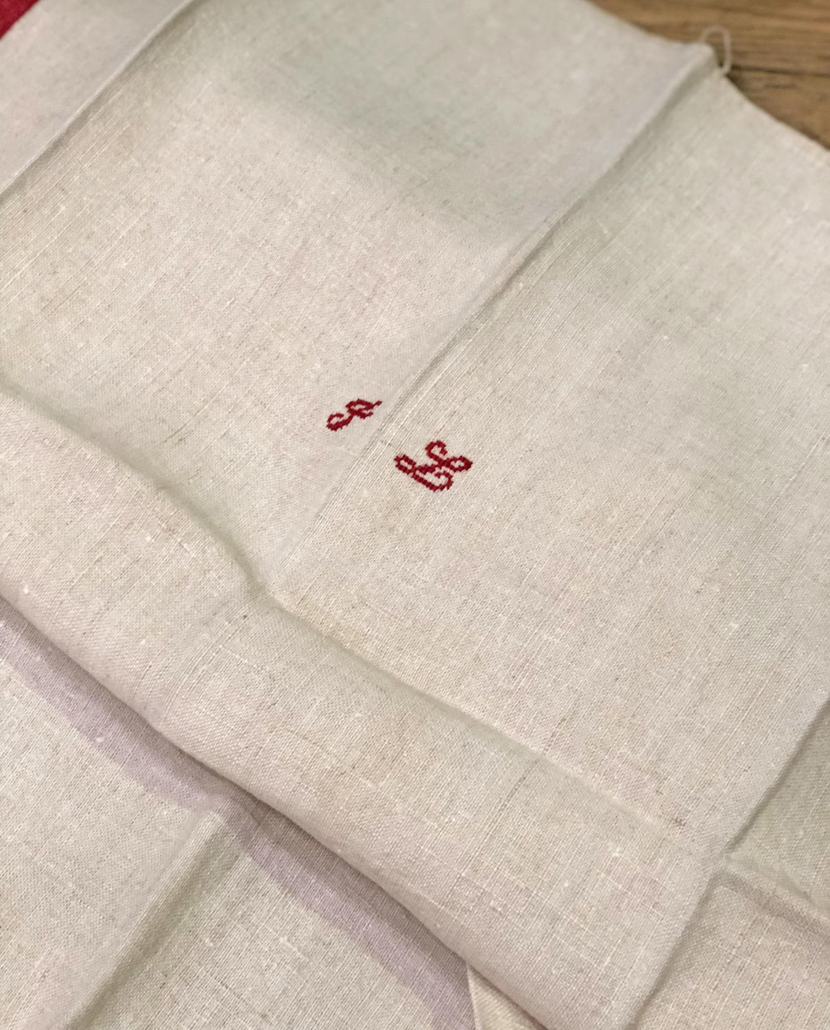 Bundle of 6 French Linen Tea-Towels with Red Stripe