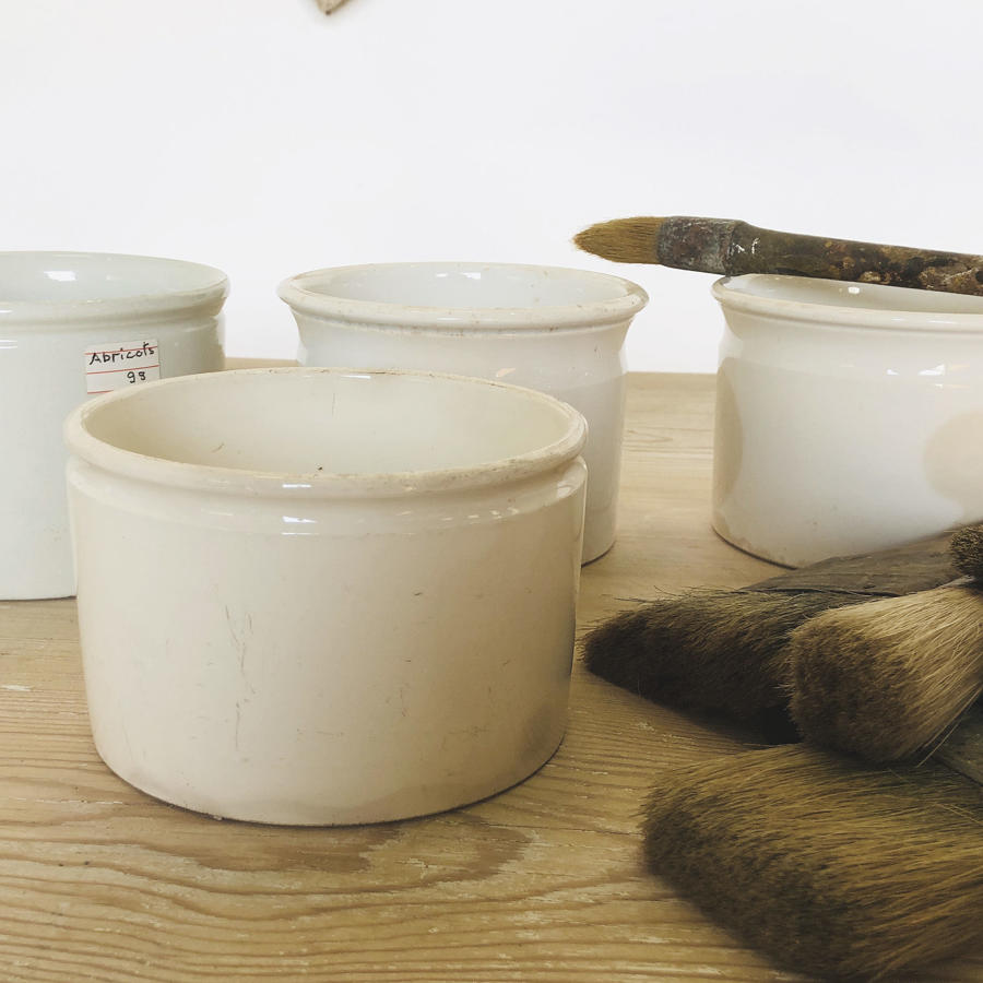 4 Medium White French Porcelain Pate Jars