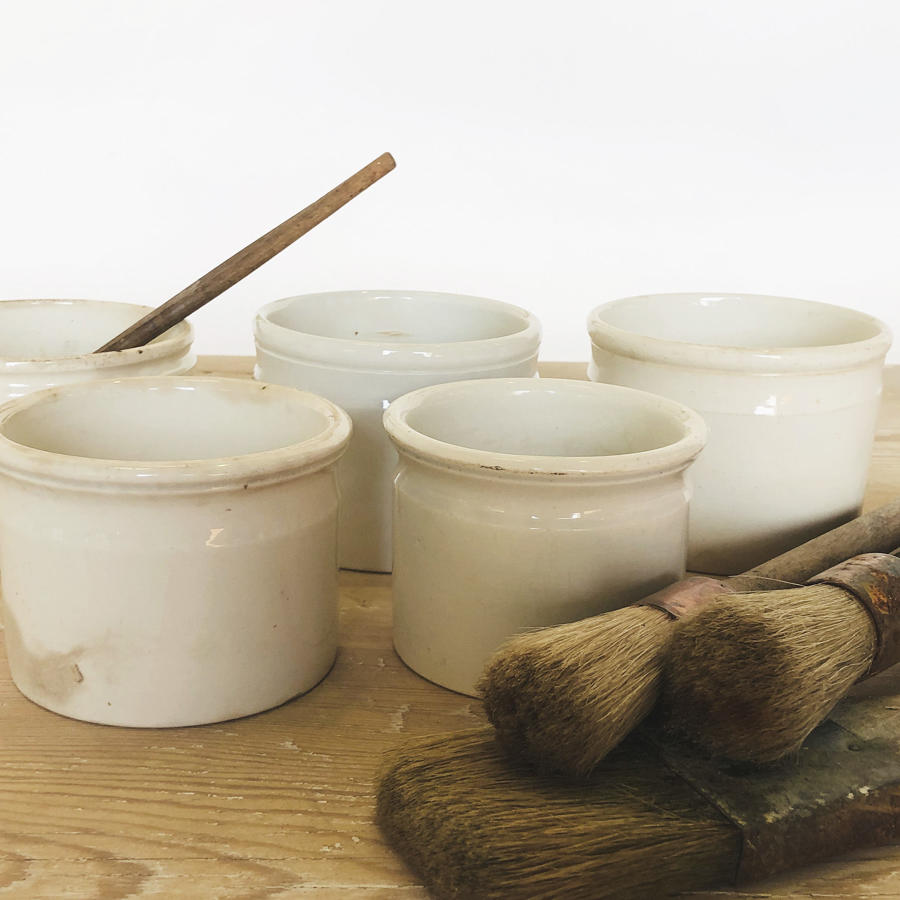 5 Large French White Porcelain Pate Jars
