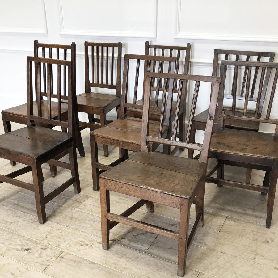 Set of 8 English early 19th c Oak Dining Chairs