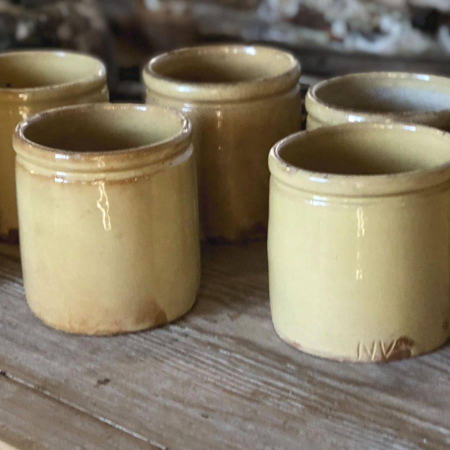 Small French yellow Jam Jars - circa 1900