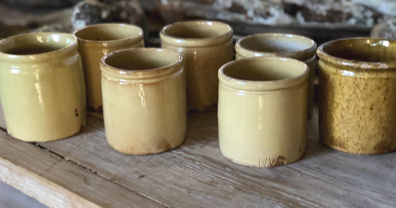 Small French yellow Jam Jars - circa 1900
