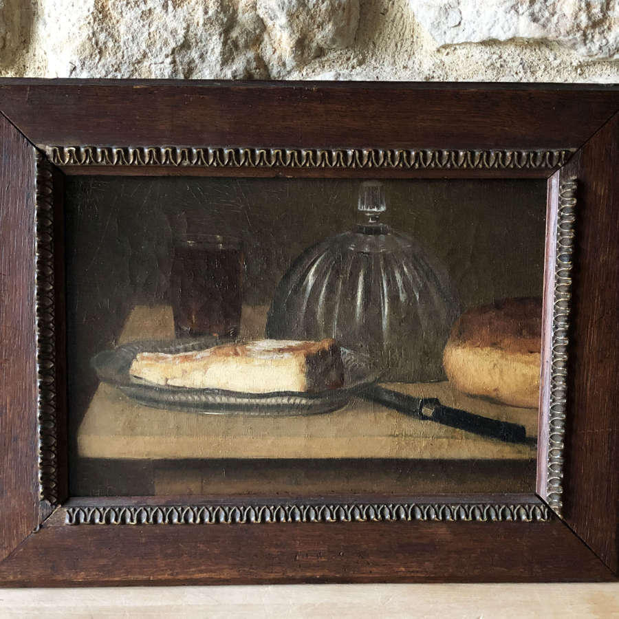 French 19th c Still Life of Bread and Cheese