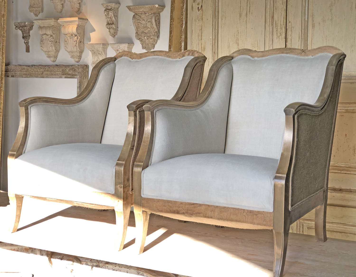 Pair of Swedish Armchairs with linen upholstery c 1880