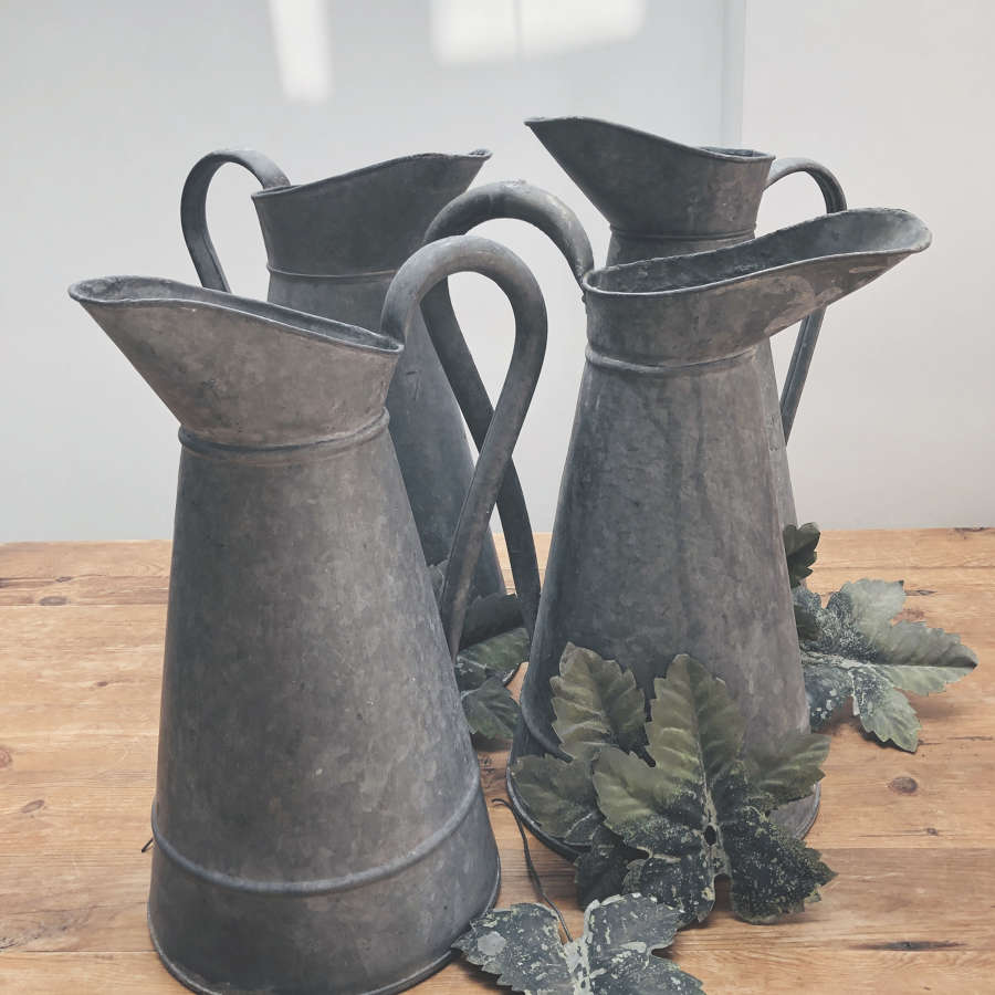 4 Old French Zinc Wash Jugs - circa 1920