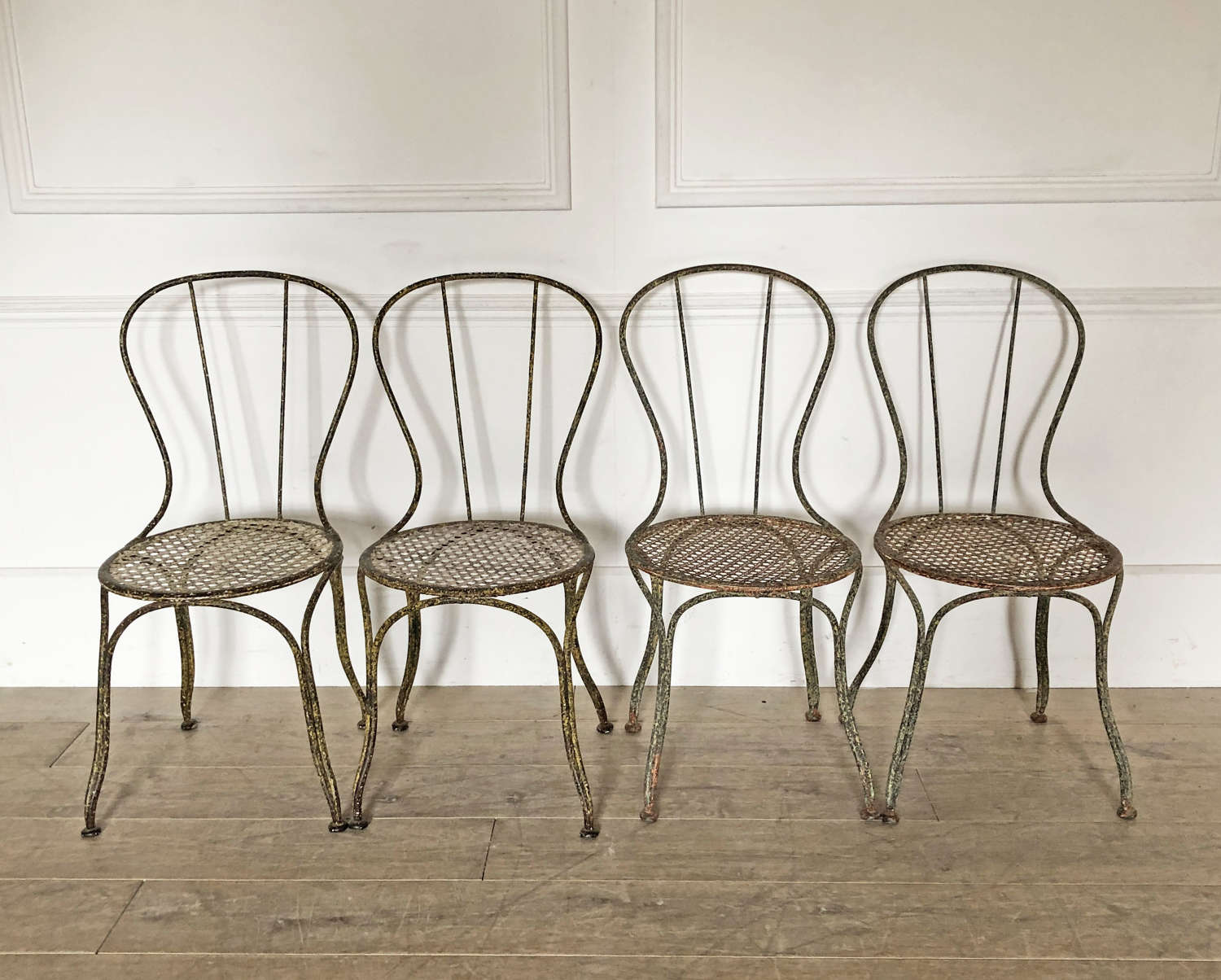 Set of 4 19th c French Iron Garden Chairs - circa 1890