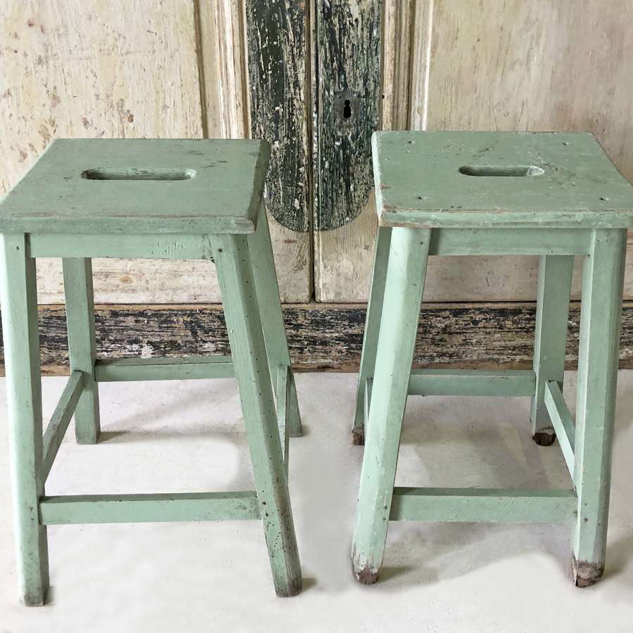 Pair of French painted green Stools - Circa 1920