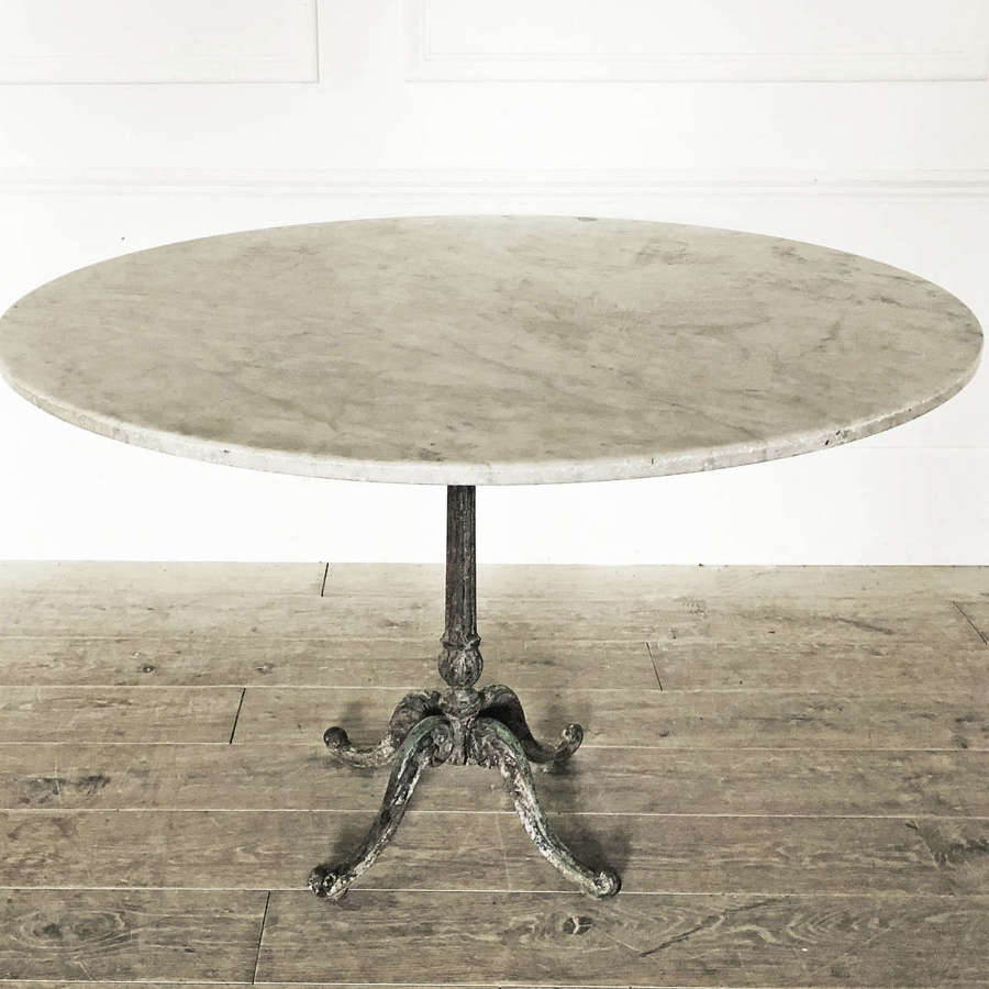 Large 19th c French Cast Iron Table with Round Marble Top - circa 1880