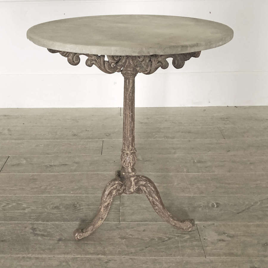 Small 19th c French Cast Iron Table with Round Marble Top - circa 1880