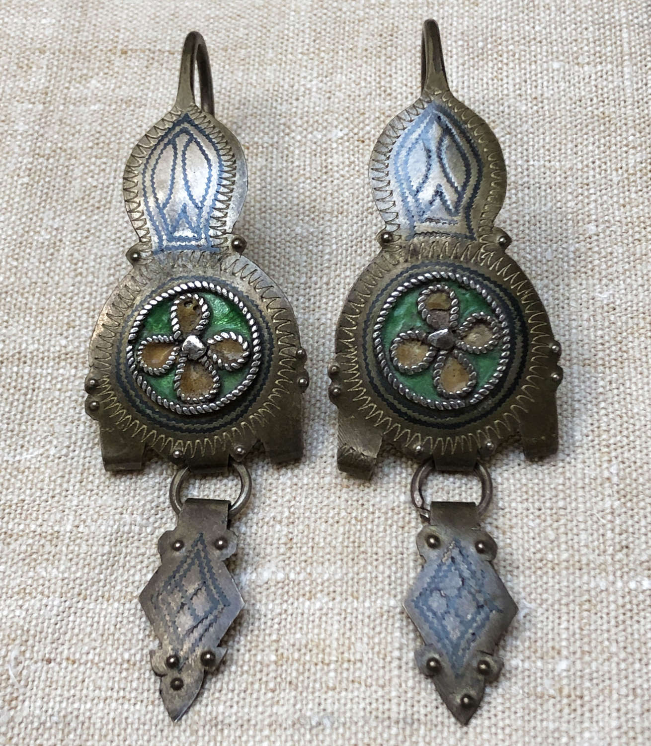 Pair of 19th c Brass etched Arabian Earrings