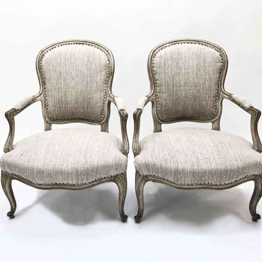 Pair of Louis XV Fauteuils with Antique Hemp covering - Circa 1750