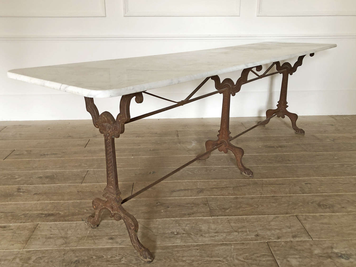 Long 19th c French Cast Iron Table with marble top - circa 1900