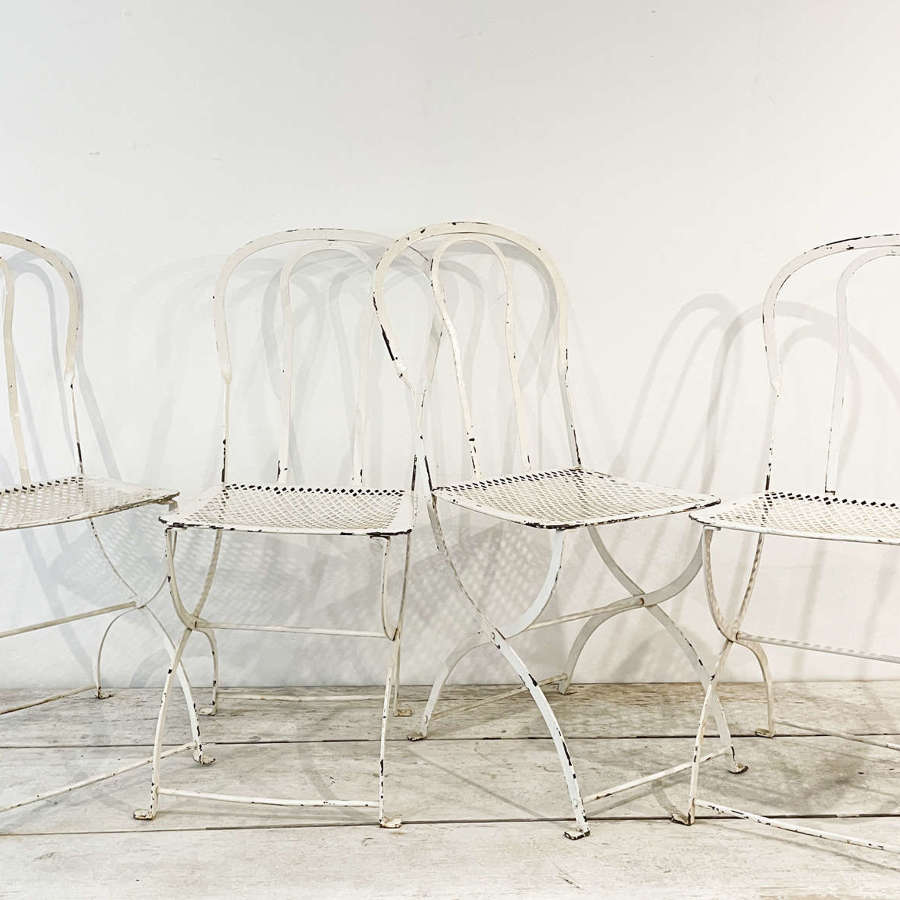 Set of 4 French Iron Garden Chairs - Circa 1920