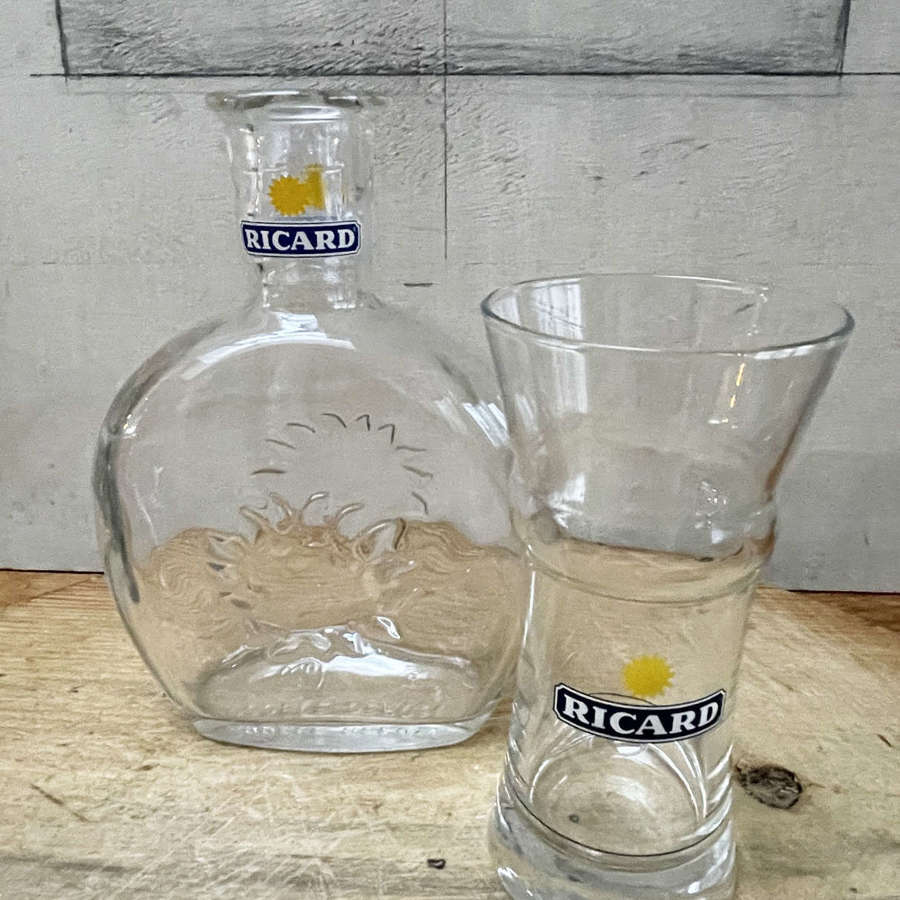 French 20th c Ricard Glass Carafe and Glass c 1920