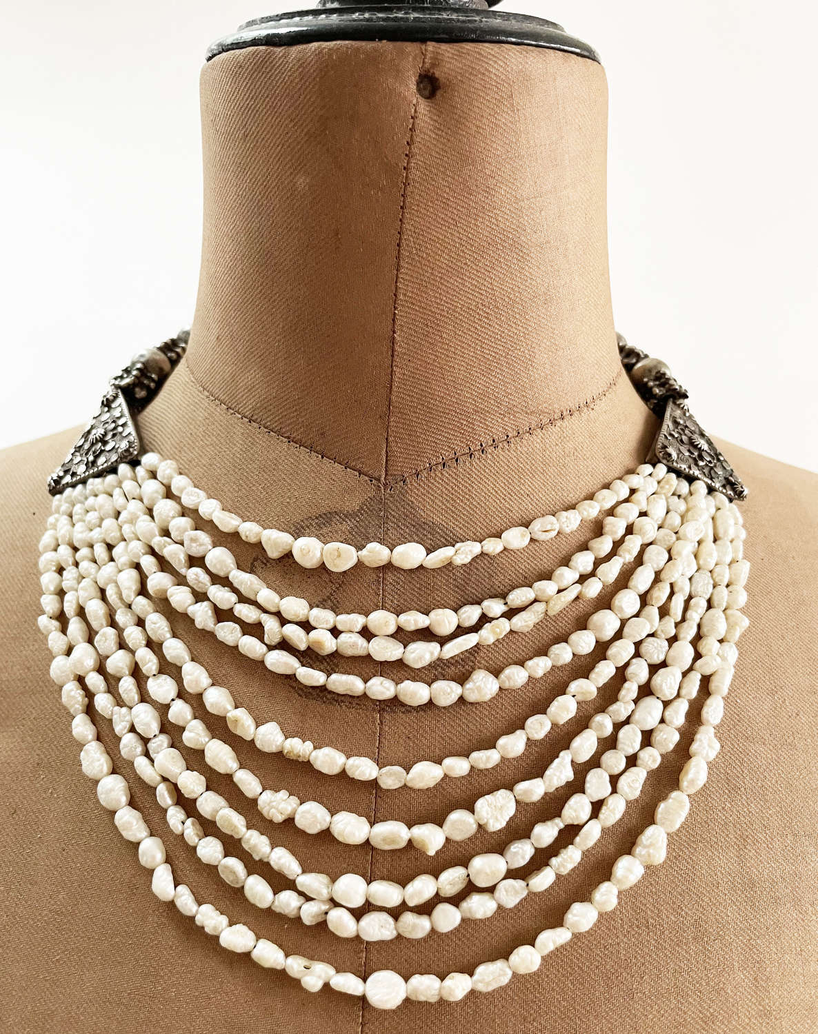 Multi stranded Arabian Necklace with Fresh Water Seed Pearls