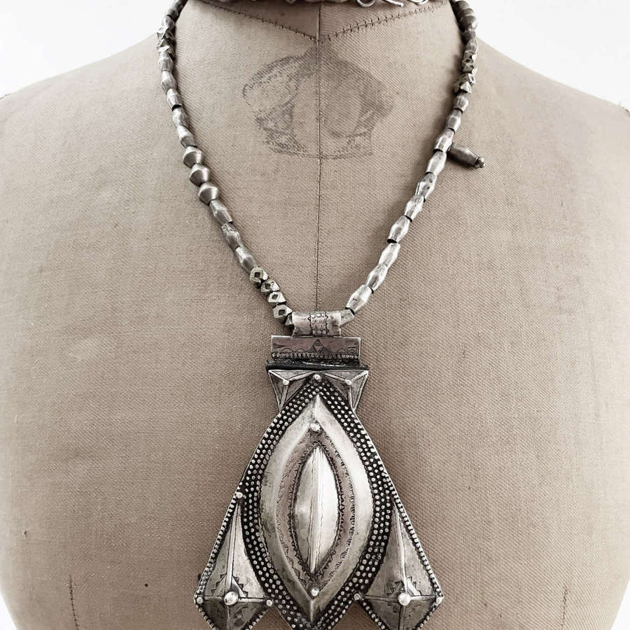 19th c Arabian Silver Pendant on silver chain circa 1900