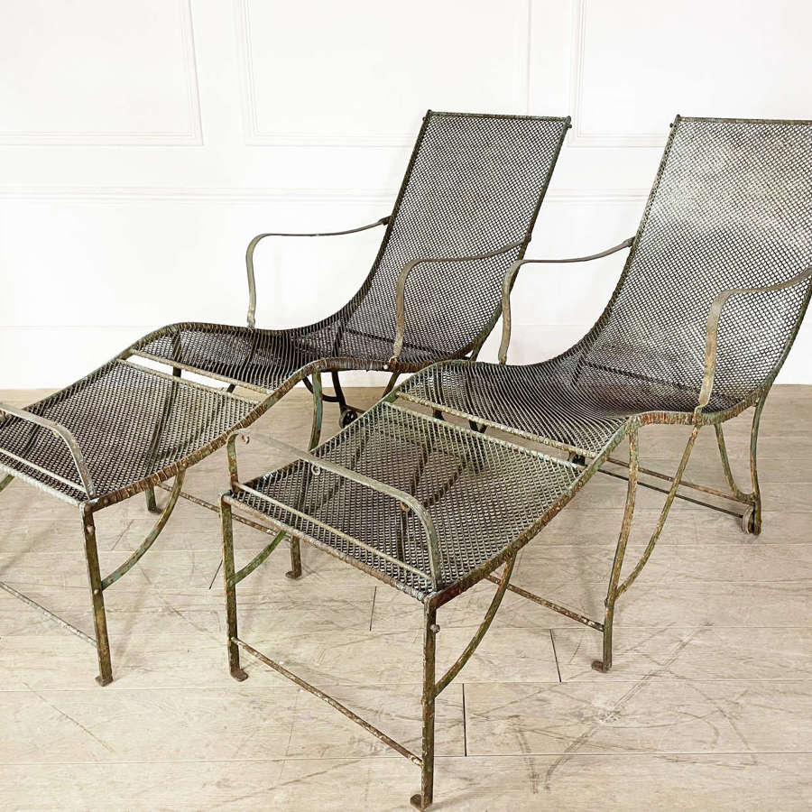 Pair of French 19th Century Iron and Mesh Recliners - c 1880