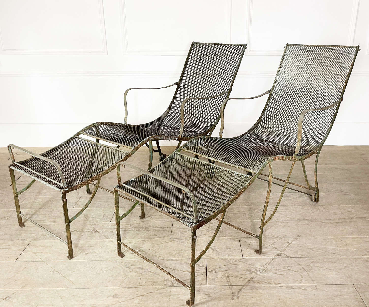 Pair of French 19th Century Iron and Mesh Recliners - c 1880