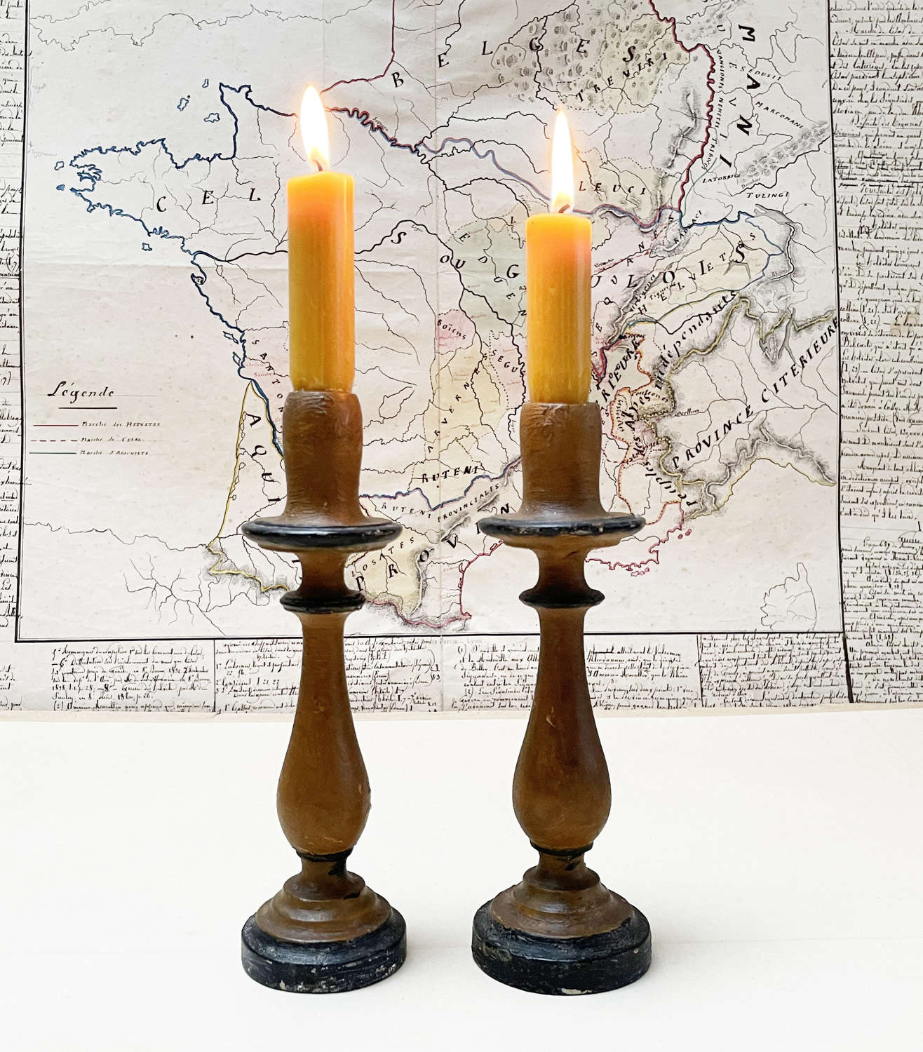Pair of 19th c hand carved French Candlesticks - 1850