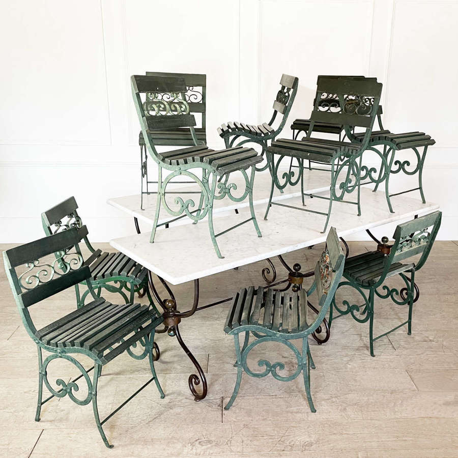 10 19th c French wrought iron and wood Chairs - circa 1880