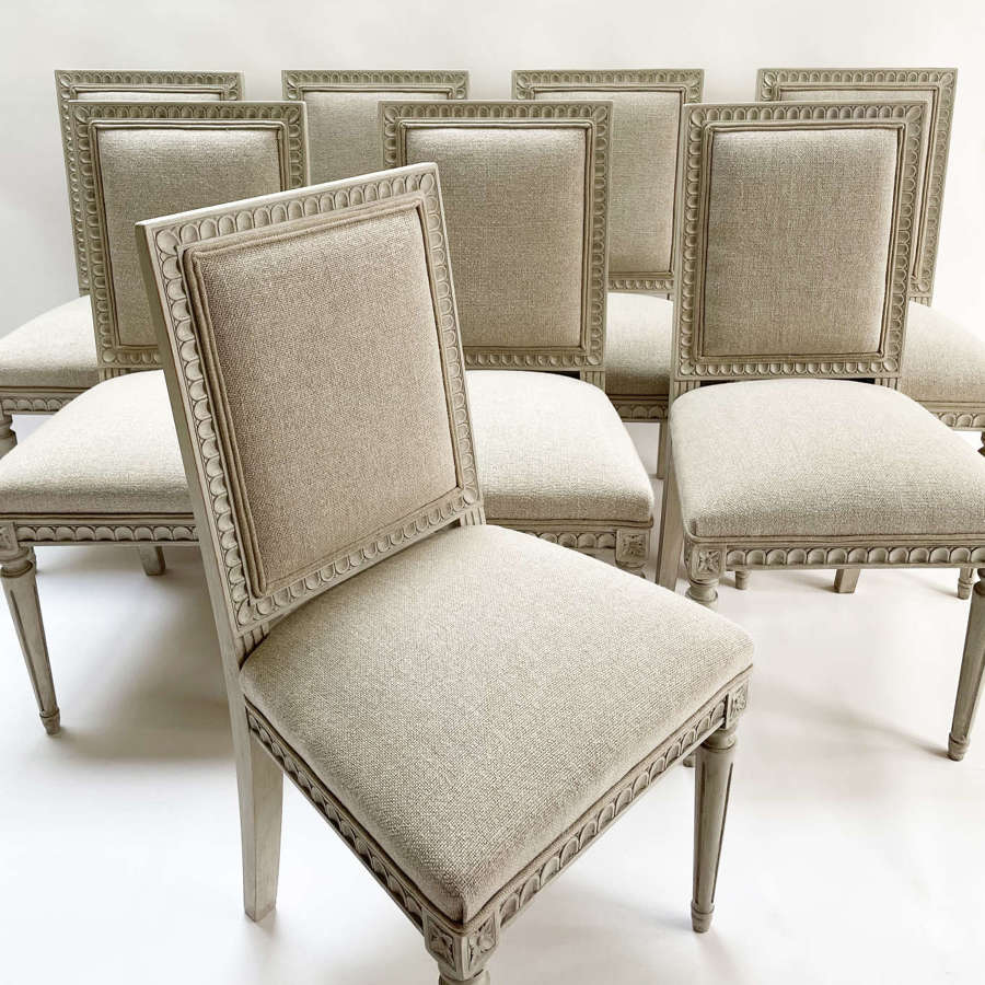 Set 8 19th c Swedish Upholstered Dining Chairs - circa 1880
