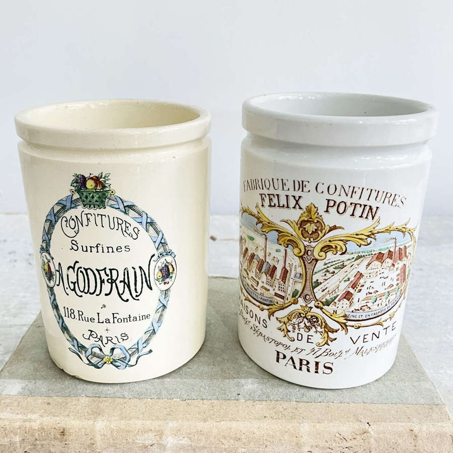 2 x 19th c French porcelain Jam Jars - Felix Potin - circa 1900