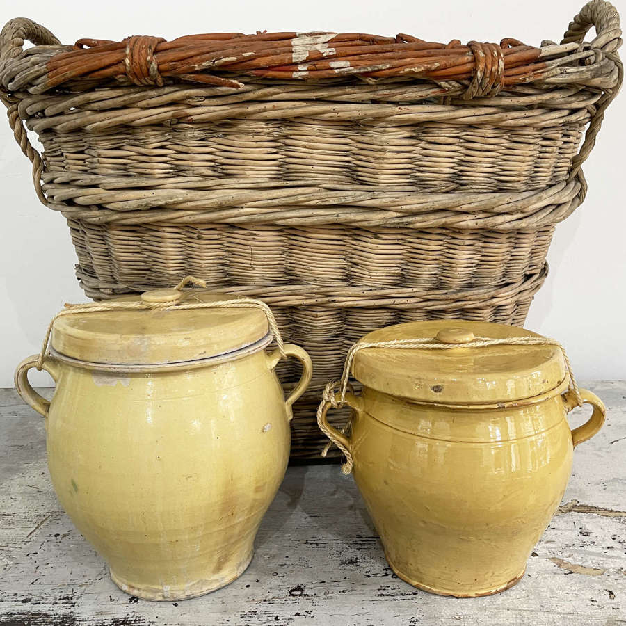 2 x Large 19th century Yellow Confit Jars with lids circa 1860