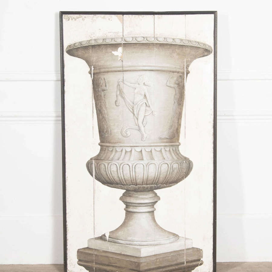 20th c Painting of Large Classical Urn on Wood - Circa 1940