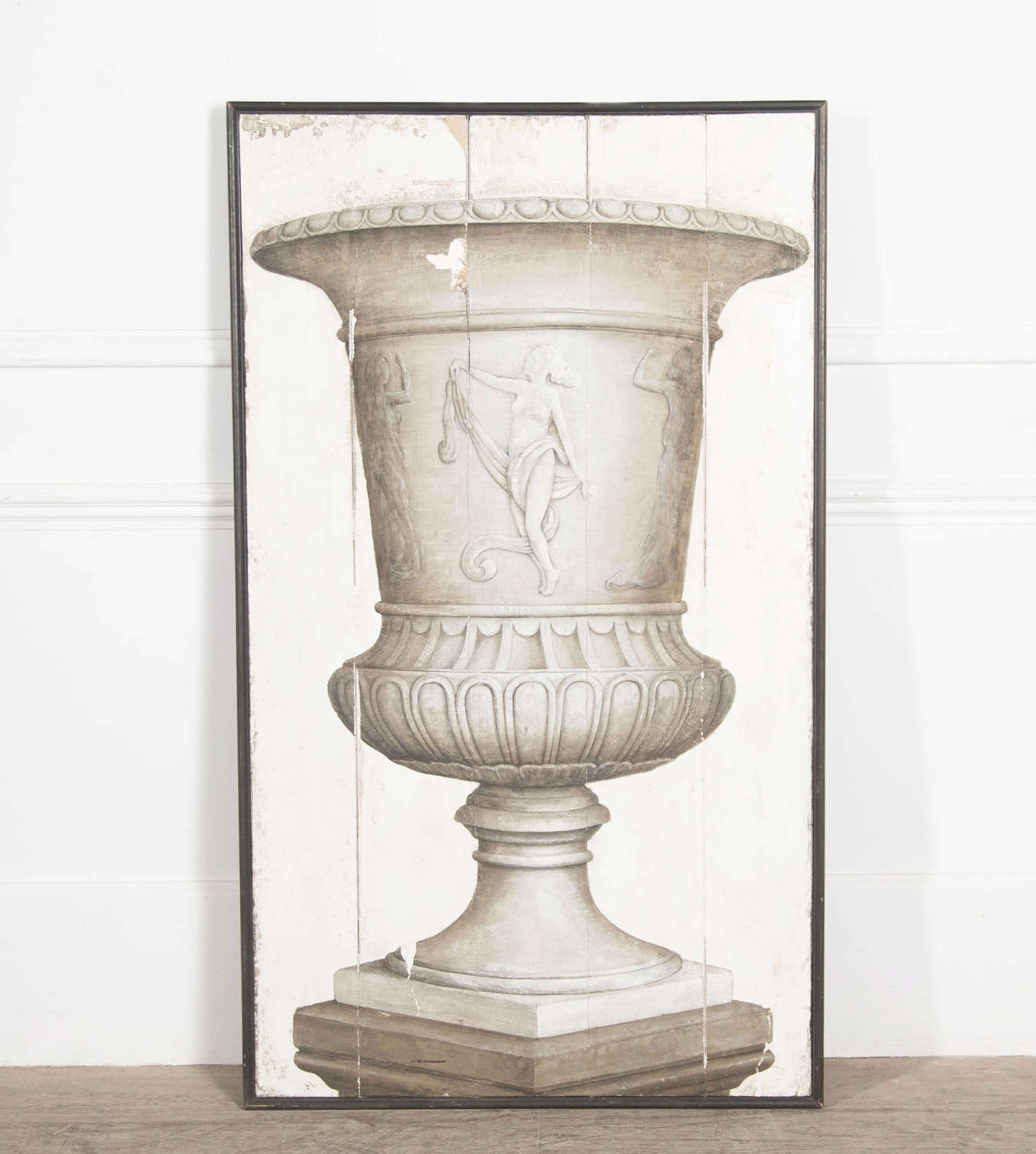 20th c Painting of Large Classical Urn on Wood - Circa 1940